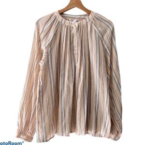 TIME & TRUE | Striped Gauze Peasant Shirt Size L